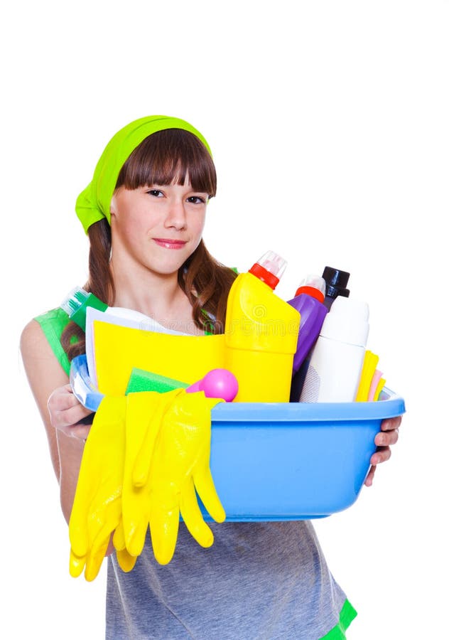 Ggirl przygotowywający dla wiosny cleaning obrazy royalty free Ggirl przygotowywający dla wiosny cleaning obrazy royalty free