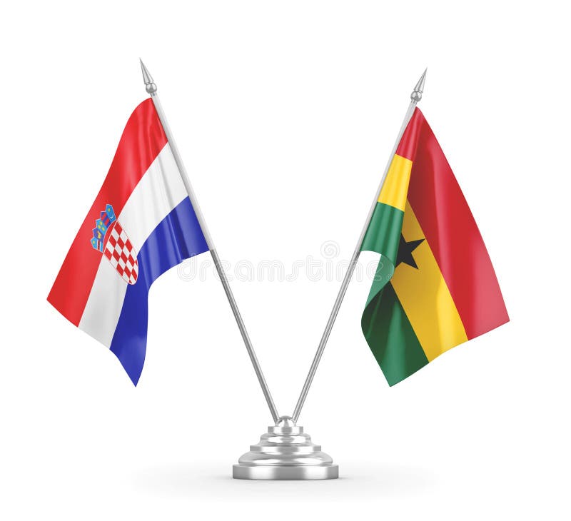 Ghana and Croatia table flags isolated on white 3D rendering royalty free illustration