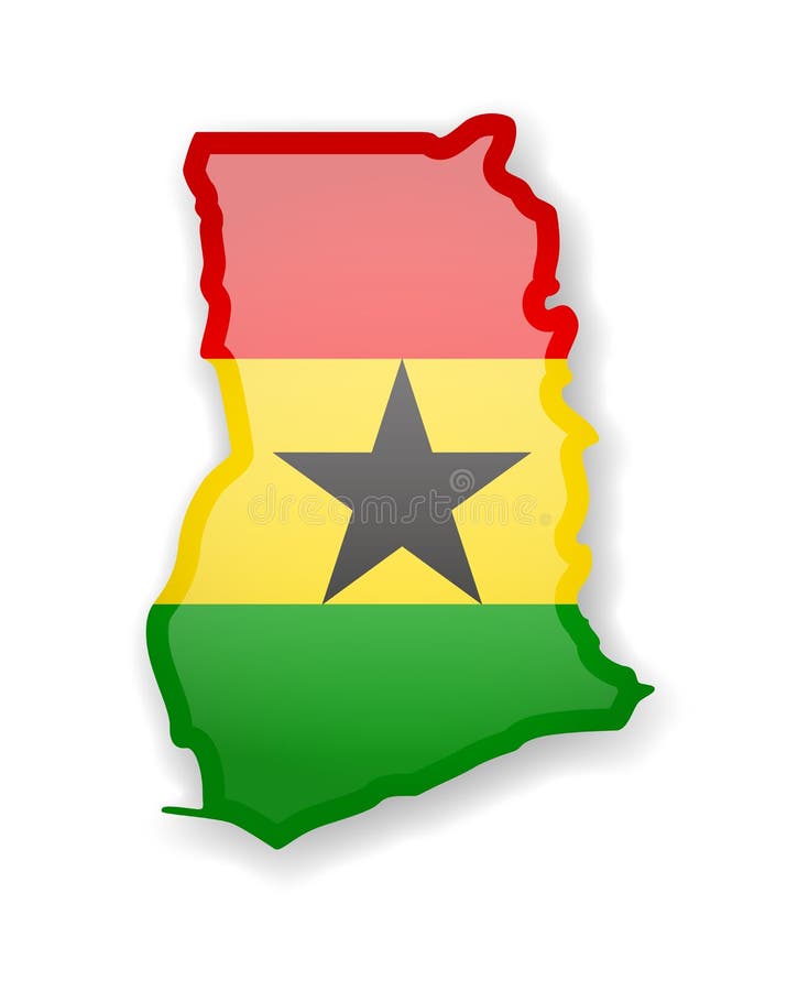 Ghana Flag and Outline of the Country on a White Background. Stock
