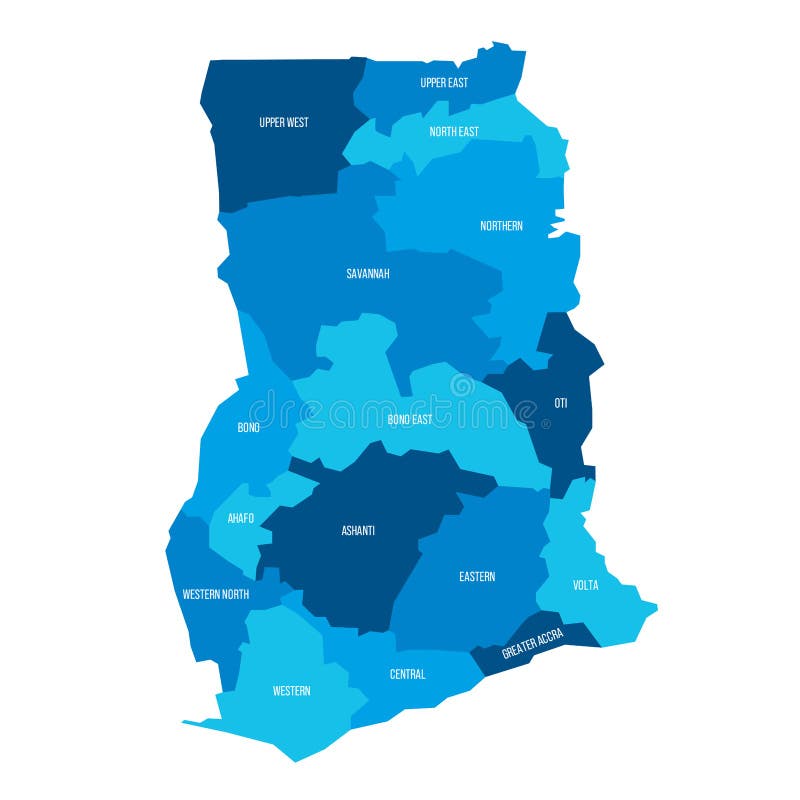 Ghana political map of administrative divisions stock illustration