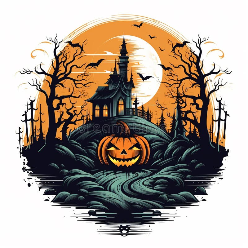 Ghastly Halloween Ghost with a Jacko lantern Stock Illustration