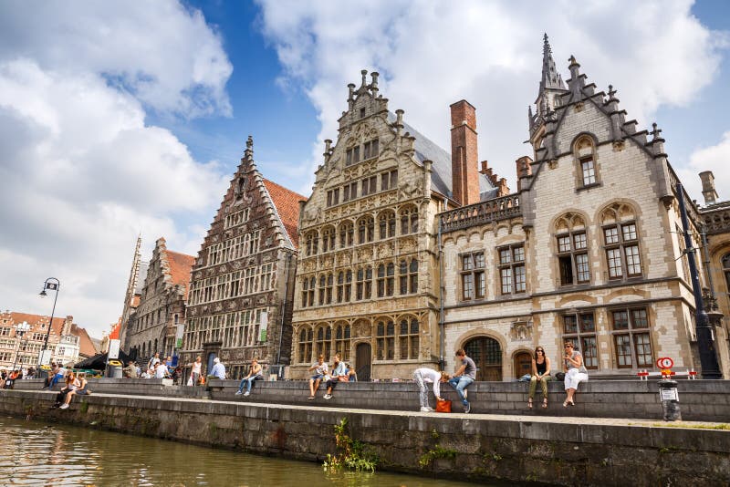 Graslei street in Ghent editorial stock photo. Image of building ...