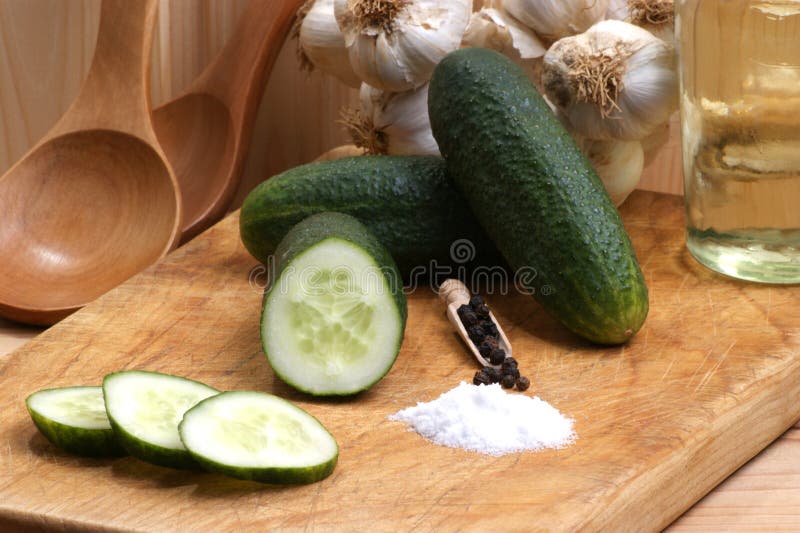 Gherkin with Salt on a Timber Board Stock Photo Image of healthy