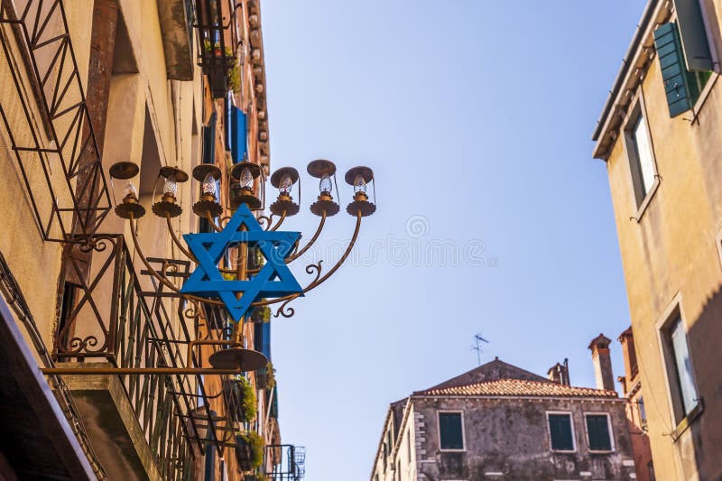 Menorah in the Ghetto district in Venice in Veneto, Italy