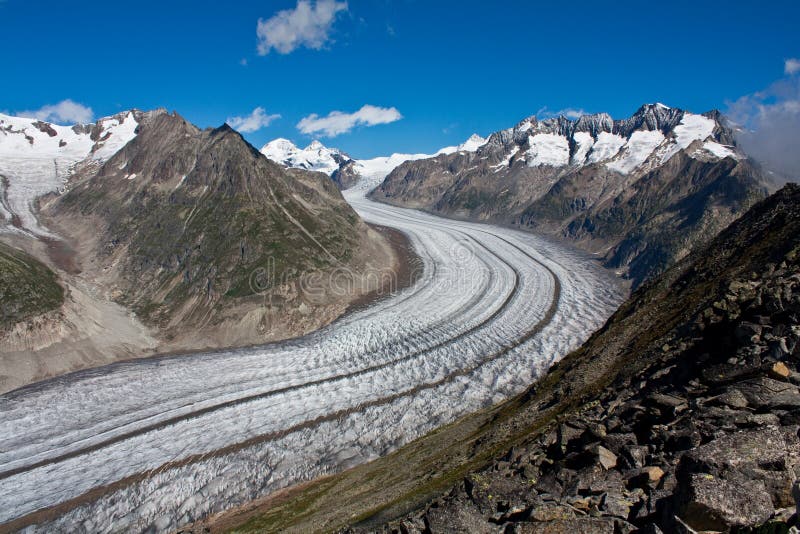 The Aletsch glacier from Switzerland is the largest glacier in the Alps. It has a length of about 23 km and covers more than 120 square kilometers. The Aletsch glacier from Switzerland is the largest glacier in the Alps. It has a length of about 23 km and covers more than 120 square kilometers.