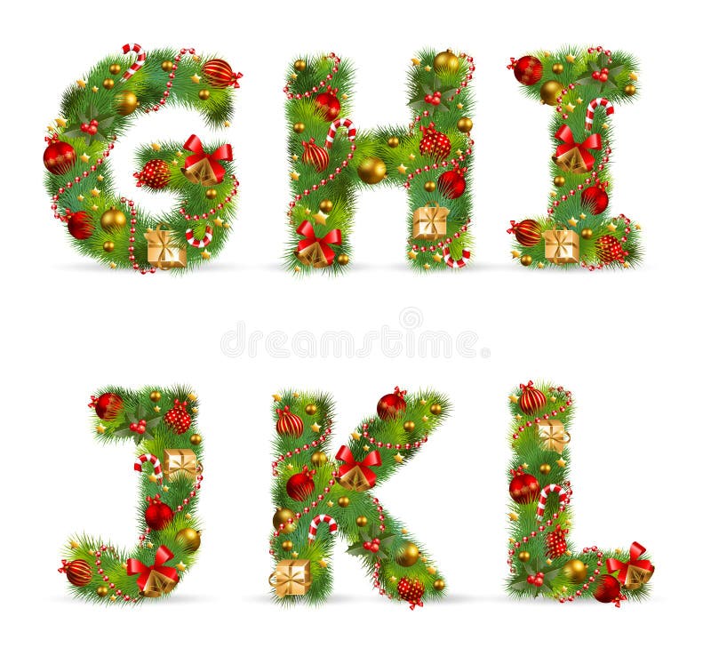 GHIJKL, christmas tree font vector illustration GHIJKL, christmas tree font vector illustration