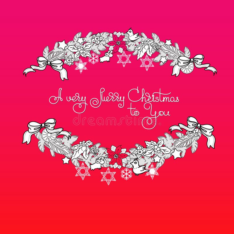 Ghirlanda di natale e Buon Natale scritto a mano di parole A molto royalty illustrazione gratis Ghirlanda di natale e Buon Natale scritto a mano di parole A molto royalty illustrazione gratis