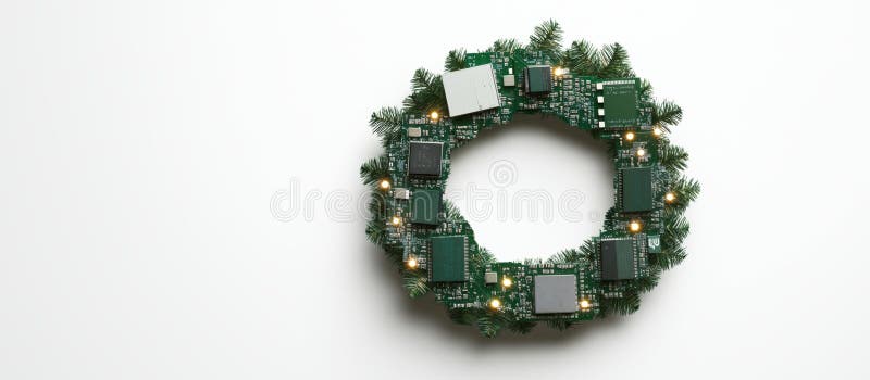 Ghirlanda moderna di natale creata da circuiti verdi per l'ecofribile decorazione di festività generata da aria illustrazione di stock