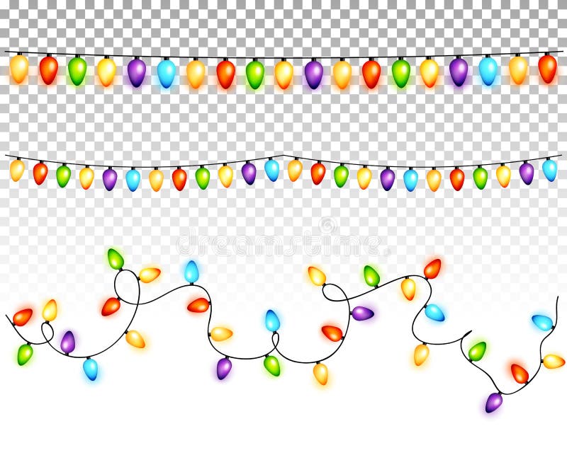 Christmas light bulbs garlands on transparent background vector. Christmas light bulbs garlands on transparent background vector.