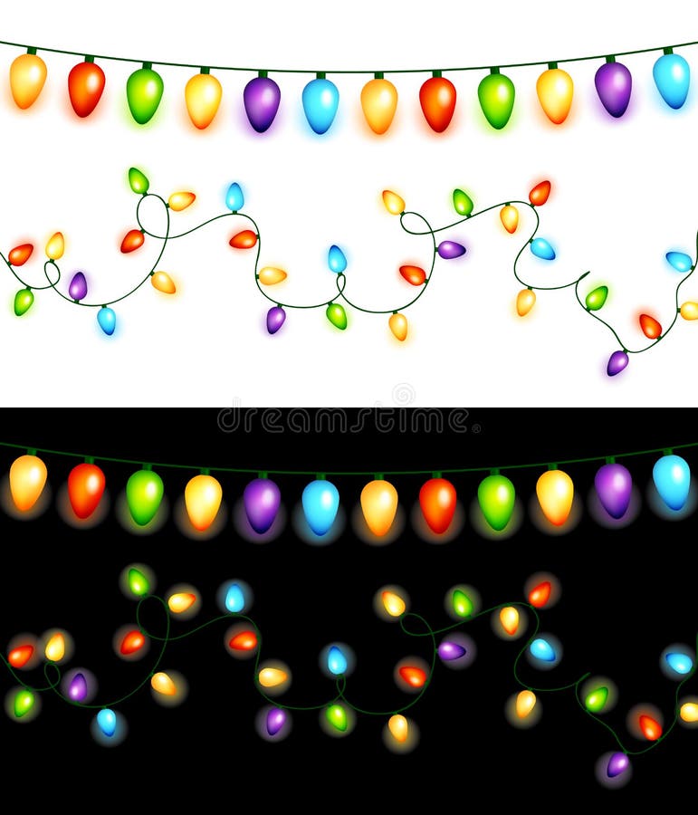 Colorful christmas bulbs garlands isolated on white and black backgrounds vector. Colorful christmas bulbs garlands isolated on white and black backgrounds vector.