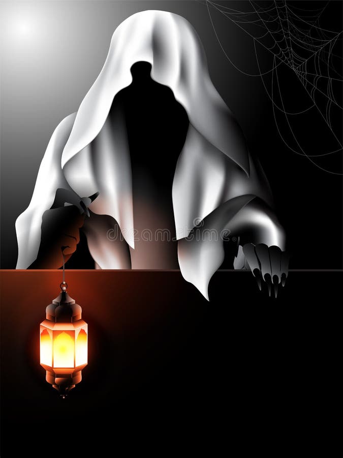 Devil holding a lamp behind the black sheet royalty free illustration