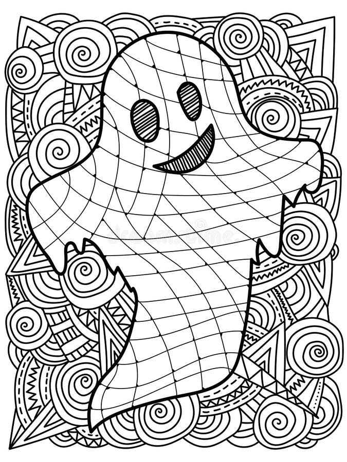 Funny and Cute Ghost Halloween Background Coloring Set Outline for Kids and  Adult Activity