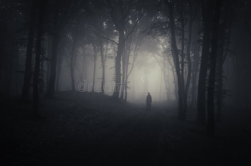 Ghost in a dark spooky forest on Halloween stock images Ghost in a dark spooky forest on Halloween stock images