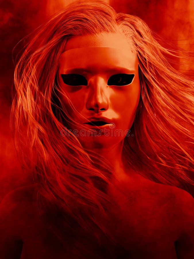 Ghost Cursed Phantom Lady on Dark Sea Background. Stock Illustration