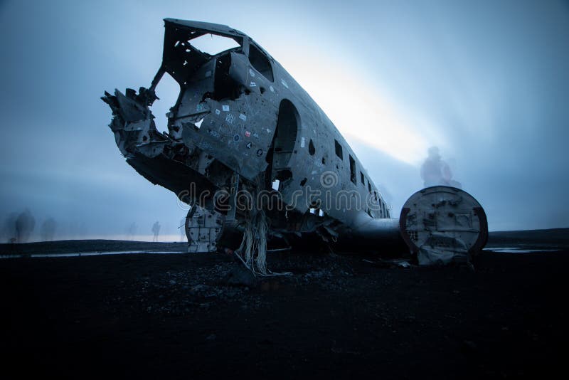 Ghosts at Crash Site DC3 Plane Wreck, Iceland Editorial Photo Image