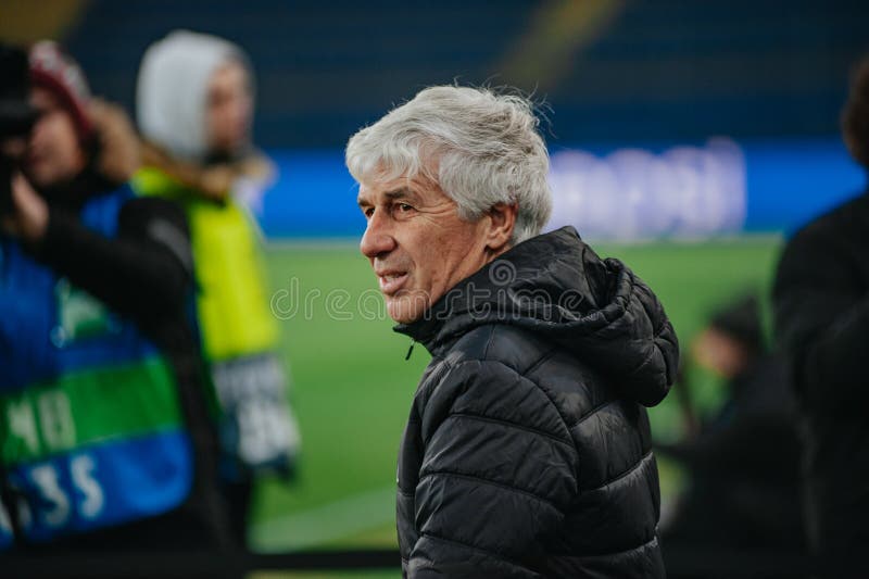 Kharkiv, Ukraine - December 10, 2019: Gian Piero Gasperini head coach of Atalanta during pre match session of the match UEFA league champions Atalanta - Shakhtar