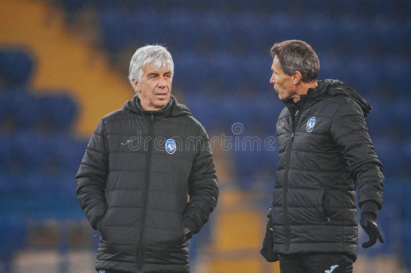 Kharkiv, Ukraine - December 10, 2019: Gian Piero Gasperini head coach of Atalanta during pre match session of the match UEFA league champions Atalanta - Shakhtar