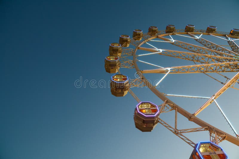 Giant Ferris Wheel In Fun Park On Night Sky