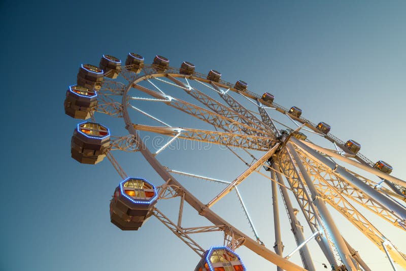 Giant Ferris Wheel In Fun Park On Night Sky