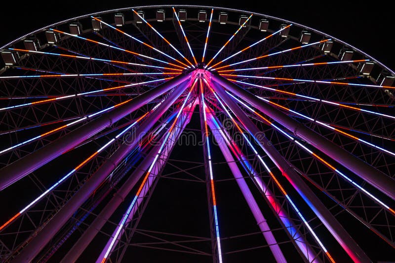 Giant Ferris Wheel at Union Station St Louis at night. stock photography