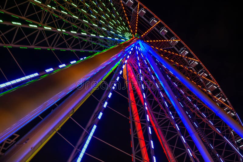 Giant Ferris Wheel at Union Station St Louis at night. stock photos