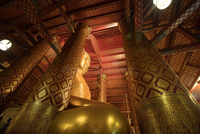 Giant golden Buddha in Wat Phanan Choeng Temple in Ayutthaya, Th royalty free stock photos Giant golden Buddha in Wat Phanan Choeng Temple in Ayutthaya, Th royalty free stock photos
