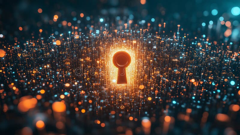 Giant keyhole in the center of a vast matrix. Keyhole in data security. By enerative Ai vector illustration