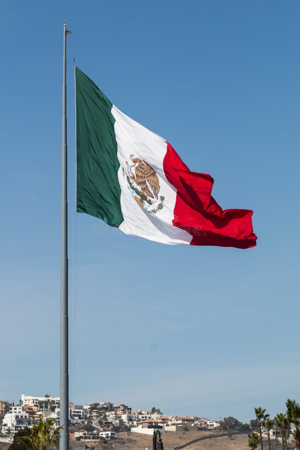 Giant Mexican Flag Waving Over Ensenada Mexico Stock Photo Image Of