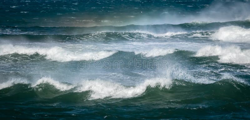 Giant Ocean Waves Crashing In A Storm Out At Sea Stock Image Image Of