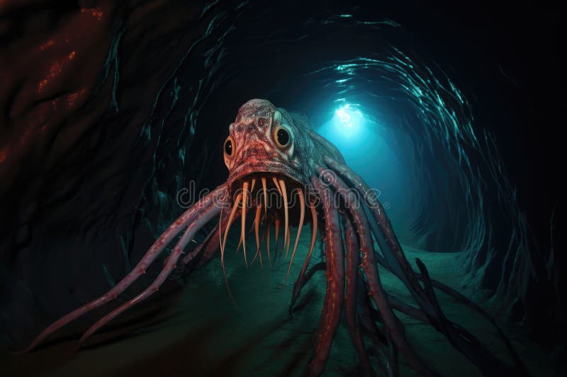 A Giant Squid Stretching Its Tentacles Towards the Camera Stock Image
