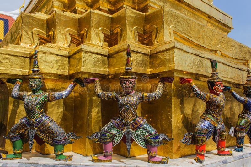 Giant stand around pagoda of thailand at wat prakaew stock photo Giant stand around pagoda of thailand at wat prakaew stock photo