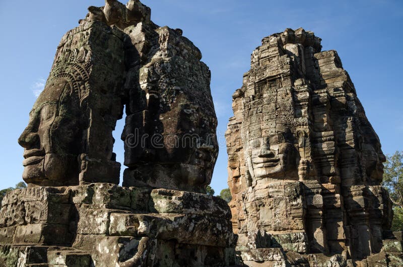 Giant stone faces of Bayon temple in Angkor Thom