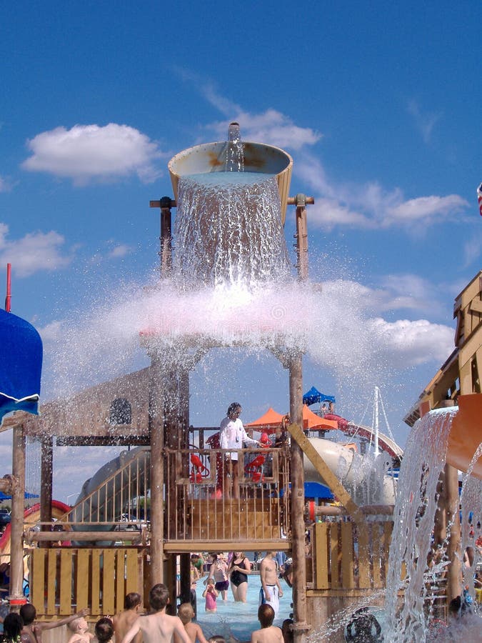 Giant Water Bucket at Water Park Spills Stock Photo Image of