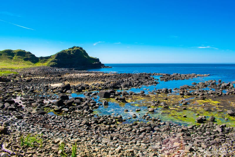 Giants Causeway on Coast of Atlantic Ocean in Northern Ireland. Beautiful Landscape, Summer Time