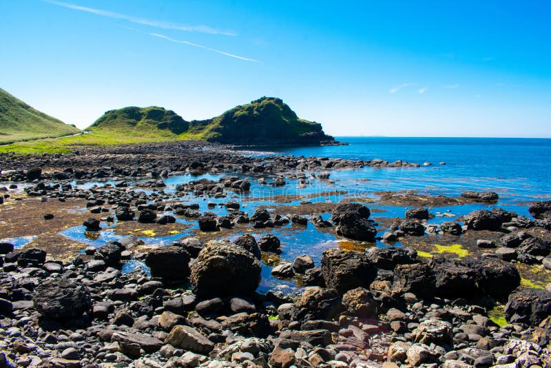 Giants Causeway on Coast of Atlantic Ocean in Northern Ireland. Beautiful Landscape, Summer Time