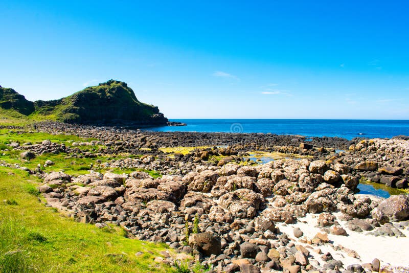 Giants Causeway on Coast of Atlantic Ocean in Northern Ireland. Beautiful Landscape, Summer Time