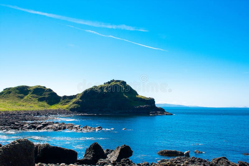Giants Causeway on Coast of Atlantic Ocean in Northern Ireland. Beautiful Landscape, Summer Time