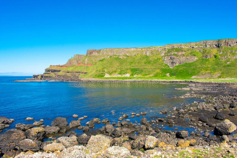 Giants Causeway on Coast of Atlantic Ocean in Northern Ireland. Beautiful Landscape, Summer Time