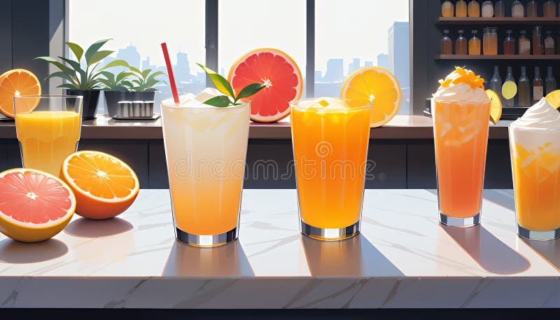 Giappone: disegno di immagini di quattro Citrus Drinks sulla Sunny Controtop royalty illustrazione gratis