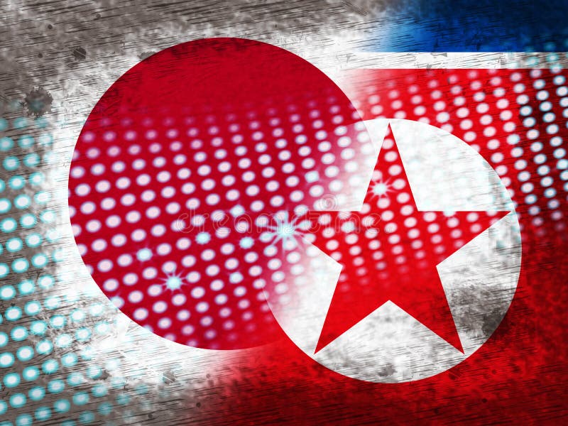 Giapponese ed illustrazione nordcoreana di conflitto 3d illustrazione di stock Giapponese ed illustrazione nordcoreana di conflitto 3d illustrazione di stock