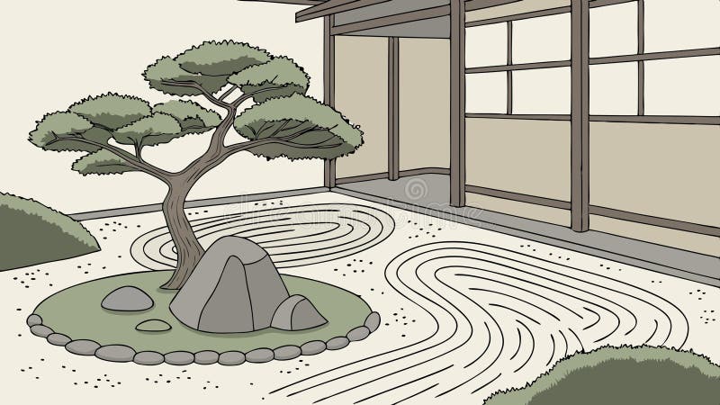 Giardini di case di giardinaggio zen architettura tradizionale casa vettoriale Generative AI illustrazione vettoriale