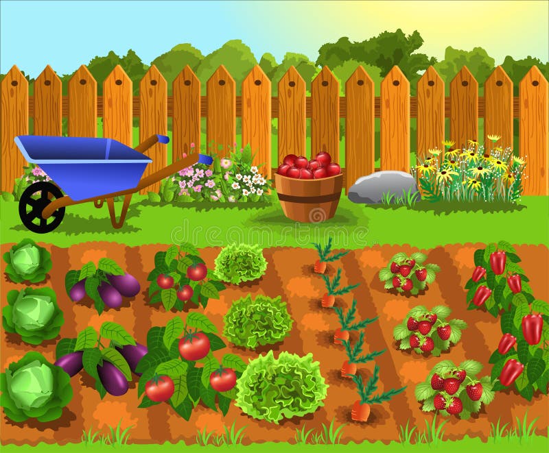 Giardino del fumetto con la frutta e le verdure illustrazione vettoriale