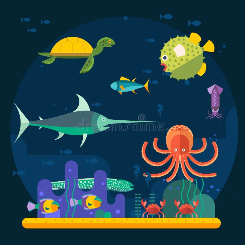 Giardino di corallo del fondo subacqueo con il pesce variopinto della superficie lucida dell'acqua che gioca vettore illustrazione vettoriale Giardino di corallo del fondo subacqueo con il pesce variopinto della superficie lucida dell'acqua che gioca vettore illustrazione vettoriale