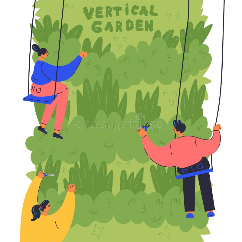 Giardino verticale Donne e uomini vicino al muro verde royalty illustrazione gratis