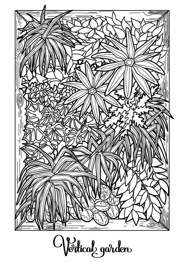 Giardino verticale in una linea stile di arte illustrazione vettoriale