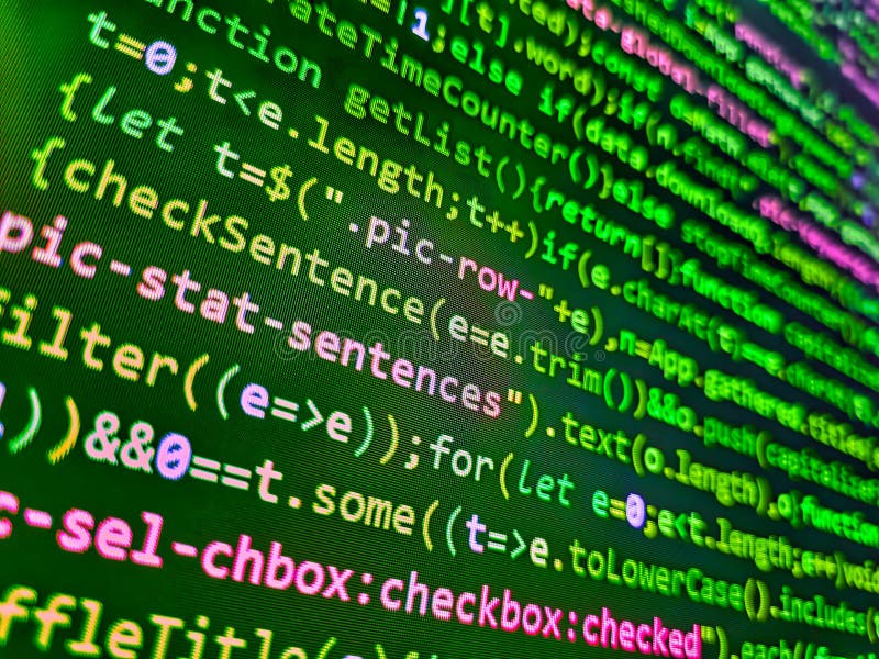 Gibberish dummy lorem ipsum text. Finance data concept. Code background. HTML5 in editor for website development. Database bits stock photo