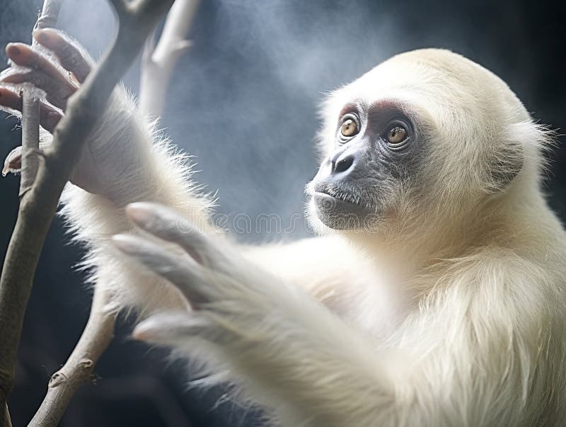 Gibbon White hand Made With Generative AI illustration royalty free illustration.