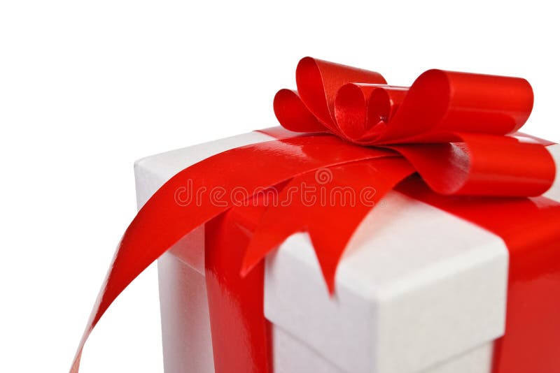 Gift. Beautiful white present gift box with red ribbon royalty free stock photos Gift. Beautiful white present gift box with red ribbon royalty free stock photos