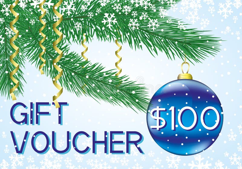 Christmas gift voucher with a fir branch. vector illustration