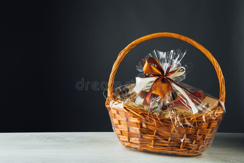 Gift basket on gray background